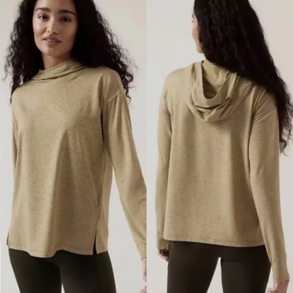 Athleta Uptempo II Hoodie Sweatshirt Gold Heather Yellow Yoga Athleisure XS NWT